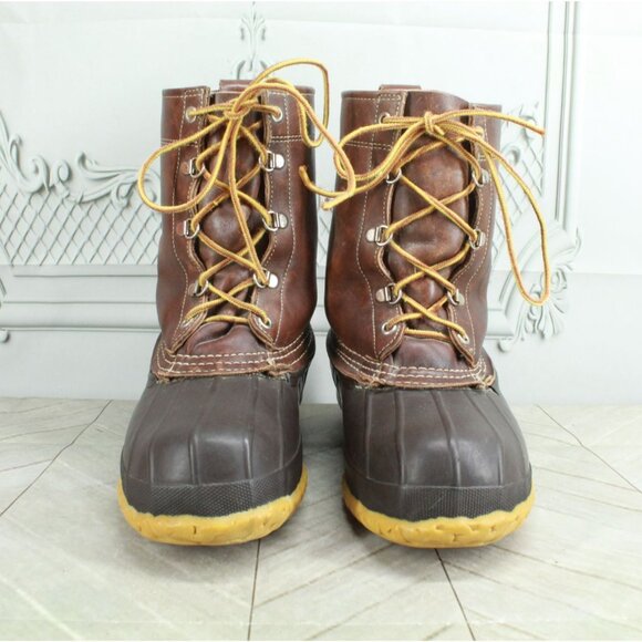 Vintage LL Bean Women's Brown Leather Lace Up Ankle Hunting Duck Boots Size 7 - Picture 4 of 9